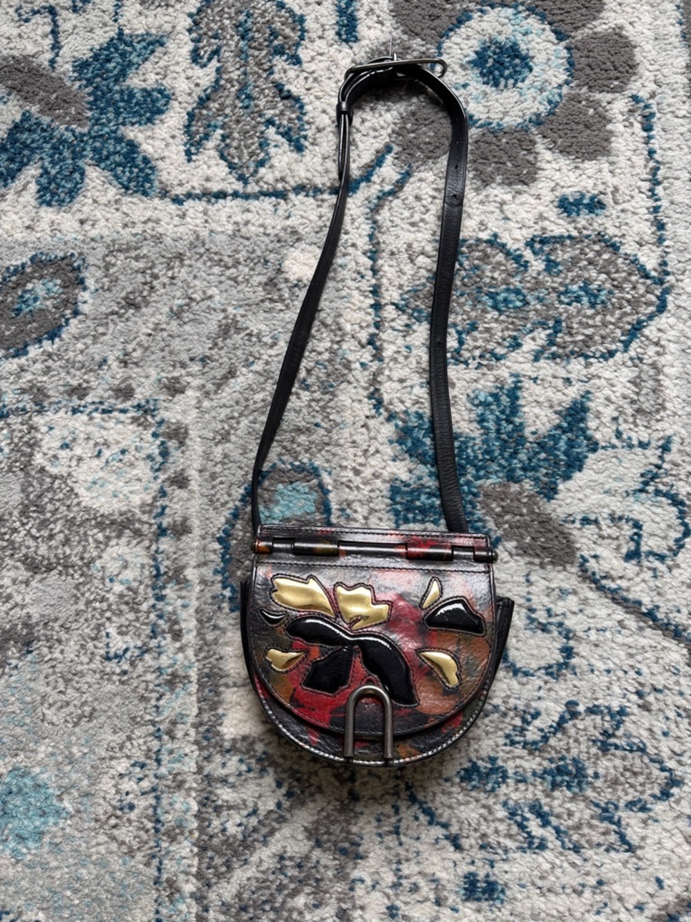3.1 Phillip Lim Black Crossbody with Gold and Red Floral Appliqué